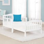 Big Oshi Contemporary Design Toddler & Kids Bed – Sturdy Wooden Frame for Extra Safety – Modern Slat Design – Great for Boys and Girls – Full Bed Frame With Headboard, in White