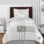 Sweet Jojo Designs 4-Piece Grey and White Woodsy Deer Boy or Girl Twin Kid Childrens Bedding Comforter Set s