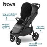 Mompush Nova Baby Stroller, Spacious Seat & Lie-Flat Mode, Toddler Stroller with Large UPF 50+ Canopy, Compact Folding with One Hand, Infant Stroller for Birth to 50 LB