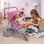 Badger Basket Trek Toy 3-Wheel Folding Twin Jogging Doll Stroller for 16 inch Dolls – Pink/Gray