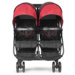 Kolcraft Cloud Plus Lightweight Baby and Toddler Double Stroller with Reclining Seats, Child and Parent Trays, Large Storage, Extendable Canopies, Compact Fold – Red/Black