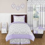 Sweet Jojo Designs 4-Piece Lavender, Gray and White Elizabeth Damask Print Girl Bedding Collection Children/Teen Twin Set