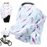Hicoco Nursing Cover Carseat Canopy – Baby Breastfeeding Cover, Car Seat Covers for Babies, Multi Use Nursing Scarf, Infant Stroller Cover, Boys and Girls Shower Gifts (Feather)