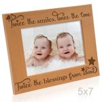 Kate Posh – Twice the Smiles, Twice the Love, Twice the Blessings from above – Engraved Natural Wood Photo Frame – Twins picture frame, Twins gifts for babies, Twins gifts for mom (5×7-Horizontal)