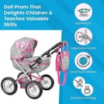 Kinderplay Baby Doll Stroller | Baby Doll Pram | Baby Doll Carriage – Stroller for Baby Dolls with Adjustable Handle (12.99-24.80 inches) | Babydoll Stroller | Reborn Strollers, Model KP0262S