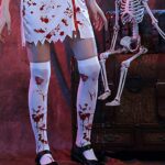 Halloween Socks Bloody Zombie Nurse Costume Horror Over Knee Thigh High Long Women Girls Stockings for Cosplay Party Secret Room Escape III