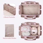 Fasrom Breast Pump Caddy Organizer Bag with Cooler Compatible with Spectra S1 and S2, Pumping Tote Bag Baby Diaper Storage Basket to Hold Pump Parts and Baby Items, Pink (Patent Design)