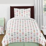Sweet Jojo Designs 4-Piece Grey, Coral and Mint Woodland Arrow Print Girls Kids Twin Bedding Set