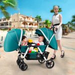 Twin Baby Pram Stroller,Double Infant Stroller,Baby Stroller Twins-Cozy Compact Twin Stroller,Tandem Umbrella Stroller for Girls Boys,Double Seat Tandem Stroller Easy Foldable (Color : Green)