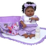 ADFO Reborn Baby Dolls Black -20 Inch Soft Cloth Body African American Lifelke Newborn Girl Dolls, Real Life Baby Dolls with Basket & Unicorn Doll for 3+ Year Old Kids