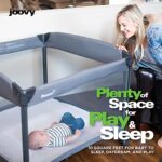 Joovy Room² Large Portable Playpen for Babies and Toddlers with Nearly 10 sq ft of Space, Large Mesh Windows for 360 View, and Waterproof Mattress Sheet – Folds Easily when Not in Use (Charcoal)