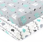 Stretchy Fitted Crib Sheets Set-Brolex 2 Pack Portable Crib Mattress Topper for Baby Boys Girls,Ultra Soft Jersey,Full Standard,Elephant & Whale
