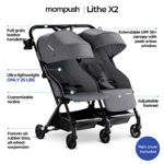 Mompush Lithe Double Ultralight Stroller, Lightweight Side by Side Stroller, Two Large Seats with Individual Recline, Easy Fold Grey