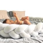 LOAOL Baby Crib Bumper Knotted Braided Plush Nursery Cradle Decor Newborn Gift Pillow Cushion Junior Bed Sleep Bumper (2 Meters, White)