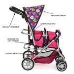 My First Twin Doll Stroller – Double Umbrella Stroller – Baby Doll Accessories – Pink Foldable Doll Pram with Diaper Bag – Fits Up to 18 inch Twin Baby Dolls