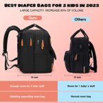 Large Diaper Bag Backpack for Twins – Expandable, Insulated, and Convenient Baby Diaper Bag with Portable Changing Pad and USB Charging Port- Perfect for Travel and Shopping – Black