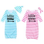 2 Pack Unisex-Baby Clothes Newborn Twins Nightgown Little Brother Sister Sleepwear Sibling Matching Outfits Set