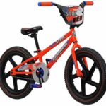 Mongoose Stun Freestyle BMX Bike with Mag Wheels for Kids, Featuring Small Stand-Over Steel Frame, Chain Guard, Foot Brake, and 18-Inch Wheels, in Blue and Orange