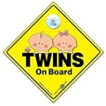 Twins On Board Sign Boy & Girl, Baby On Board Sign, Peeping Twins On Board Car Sign, Advisory Car Sign Designed to Let Other Road Users Baby is in The Car, 14 cm x 14cm x 2cm