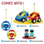 PREXTEX Remote Control Car for Toddlers, 2pk – Two Cartoon RC Cars: Police & Race Car – Birthday Gifts – Toddler Toys – Toys for 3-Year-Old Boys, 3-Year-Old Boy Gift, Car Toys for Boys 3-5 Years Old