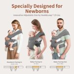 MOMTORY Upgraded Newborn Carrier, Cozy Baby Wrap Carrier(7-25lbs), Baby Carrier, with Hook&Loop for Easily Adjustable, Soft Fabric, Light Grey