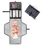 Crystal Baby Smile Portable Changing Pad – Diaper Clutch – Lightweight Travel Station Kit for Baby Diapering – Entirely Padded, Detachable and Wipeable Mat – Mesh and Zippered Pockets – Gray Dots