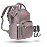 Zuzuro Diaper Mommy Bag – Waterproof Backpack w/Large Capacity & Multiple Pockets for Organization. Ideal for Travel Nappy Bags – W/Insulated Bottle Pocket. 2 Stroller Hooks Incl (Gray)