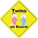 Twins On Board Boy & Girl Bunny Cute Funny Baby Sticker Decal Design 5″ X 5″