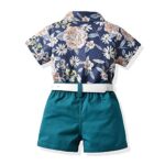 FAXSON Baby Boys Girls Brother and Sister Matching Outfits Clothes Floral Gentleman Shorts Set(Blue boy,100/3T)