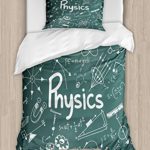 Doodle Duvet Cover Sets Twin, Physics Science Education Theme Mathematical Formula Equation on School Board 4 Pieces Bedding Set Bedspread with 2 Pillowcases for Boys Girls Kids Teens Adults