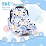 Car Seat Covers for Babies, Baby Car Seat Cover for Girls Boys, Kick-Proof Newborn Carrier Canopy with Breathable Mesh Peep Window, Stretchy Stroller Cover for 4 Seasons