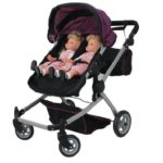 Babyboo Deluxe Twin Doll Pram/Stroller Purple & Black with Free Carriage Bag (Multi Function View All Photos) – 9651A