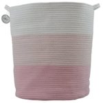 Cotton Rope Basket for Storage and Organization in Baby Nursery or Kids Room | Extra Large 18″ x 16″ Decorative Laundry Hamper, Organizer for Blankets, Towels, Toys, Books | Pink/White