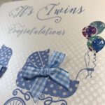 WHITE COTTON CARDS Its Twins Congratulations Handmade New Baby Card Blue Prams