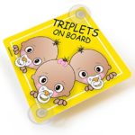Personalizable Triplets on Board Car Stickers, 2 Baby bBoys and 1 Baby Girl Yellow Car Sign with Suction Cups