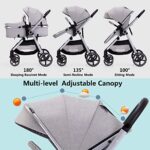 Lortsybab 2-in-1 Baby Stroller with Bassinet Mode – Folding Infant Newborn Pram Stroller with Reversible Seat – Toddler Strollers for 0-36 Months Old Babies (Gery)