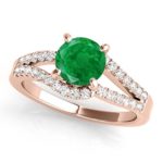 1.15 Ct. Emerald And Diamond Twin Shank Engagement Ring Crafted In 14k Solid Rose, White And Yellow Gold
