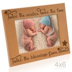 Kate Posh Twice the Smiles, Twice the Love, Twice the Blessings from above – Engraved Natural Wood Picture Frame – Twins photo frame, Twins gifts for babies, Twins gifts for mom (4×6-Horizontal)