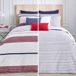 Lacoste 2-Piece Milady Cotton Duvet Cover Set, Reversible Stripes, Red, Twin/Twin XL