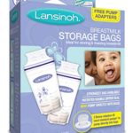 Lansinoh Breastmilk Storage Bags, 50 Count convenient milk storage bags for breastfeeding, includes 2 free pump adapters