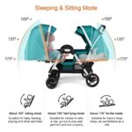 Double Infant Stroller?Baby Stroller Twins-Cozy Compact Twin Stroller?Twin Baby Pram Stroller,Oversized Canopy, Double Seat Tandem Stroller with Tandem Seating?Easy Foldable (Color : Blue)
