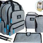Diaper Bag Backpack Large Capacity 25 Pockets, Baby Backpack Diaper Bag Set for Mom and Dad, Travel Changing Pad, Breast Pump Bag, Cooler Bag, Stroller Straps, Stylish Unisex Design, Grey