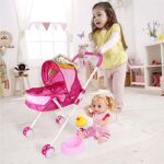 Kids Doll Stroller Reversible Baby Doll Stroller Forward Backward Facing Pram Kids Play Stroller with Soft Grip Handle Babies Stroller with an Adjustable Canopy Double Wheel