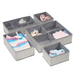 mDesign Soft Fabric Dresser Drawer and Closet Storage Organizer Set for Child/Baby Room or Nursery – Large Set of 5 Organizers, Textured Print – Gray