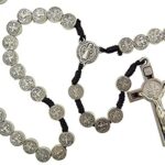 CB Mens Womens Silver Tone Antiqued Saint St Benedict Icon Medal 17 Inch Cord Rosary Crucifix Exorcism