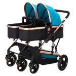 Frjjthchy Abreast Ultralight Double Stroller Baby Twins Stroller Bassinet with Awning (Blue)