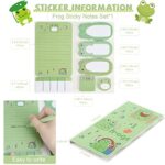 Jouierty 68 Frog Sticky Notes Sets, with 6 0.5 mm Retractable Black Gel Ink Pens 1 Self-Stick Notes 10 Wooden Clips 50 Cartoon Frog Pattern Vinyl Stickers 1 Twine for School Office Stationery Supplies