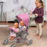 Badger Basket Toy Cruise Folding Inline Double Doll Stroller for 20 inch Dolls – Gray/Pink