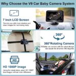 DoHonest Baby Car Camera 7-Inch: USB Plug and Play Easy Setup 360° Rotating Backseat Camera Two Kids HD 1080P Rear Facing Car Seat Camera Clear Night Vision -V9
