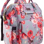 Diaper Bag Backpack, Upgraded Kaome Large Capacity Multifunction Nappy Bags, Waterproof Baby Bag Floral Insulated Durable Travel Maternity Back Pack for Baby Girls (with Diaper Pad, Bottle Bag)